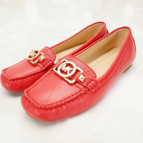 Michael Kors Flats Loafers Shoes Size 6.5M Red Slip-On Leather W/MK Logo - Picture 1 of 11